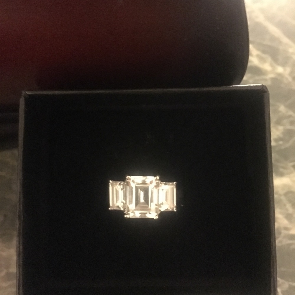 Emerald cut cubic zirconia ring